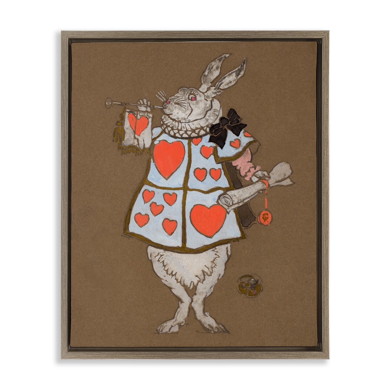 Stupell Industries Rabbit Playing Card Hearts Framed Floater Canvas Wall Art Design by Joris Hoefnagel